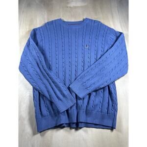 Tommy Hilfiger Blue Cable Knit Sweater Men Size XL Cotton